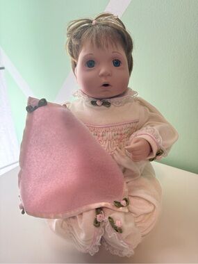 Porcelain-Style Baby Doll in Cream and Pink Outfit